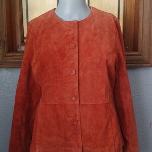 Orange General Leather Suede Jacket Womens 8P Y2K Short Button Lined
